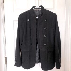 Italian Wool Short Coat Banana Republic Monogram Black Tailored sz L